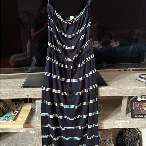 J. Crew Navy, White & Teal Striped Strapless Maxi Dress - Picture 4 of 5